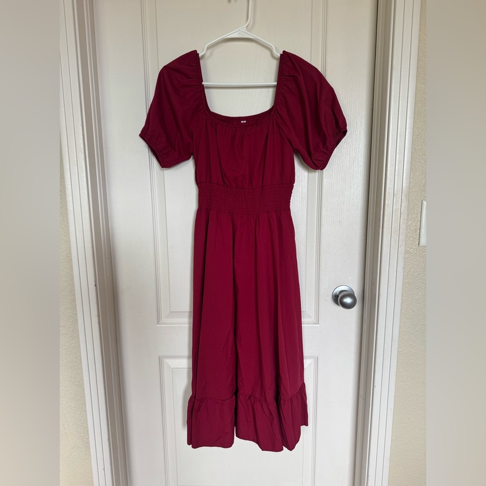 SHEIN NWOT Burgundy Puff Sleeve Midi Dress